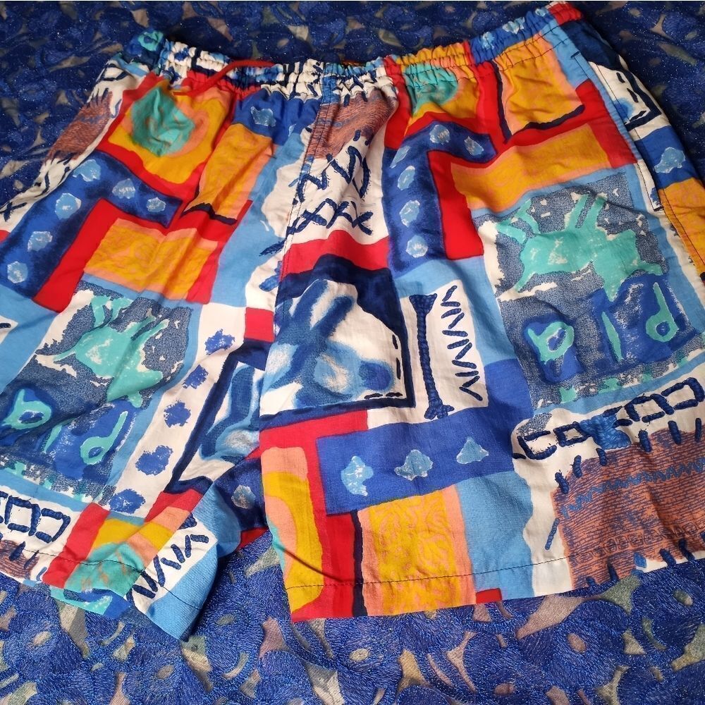 Red Stone L Multicolored 100% Nylon Pocket Drawstring Men's Swim Shorts